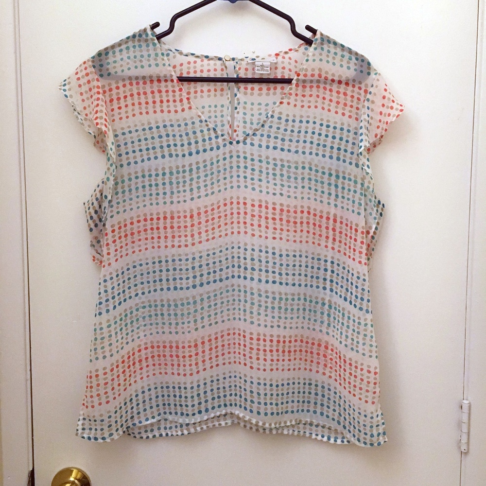Liz Claiborne Sheer Polka Dot Button Neck Top